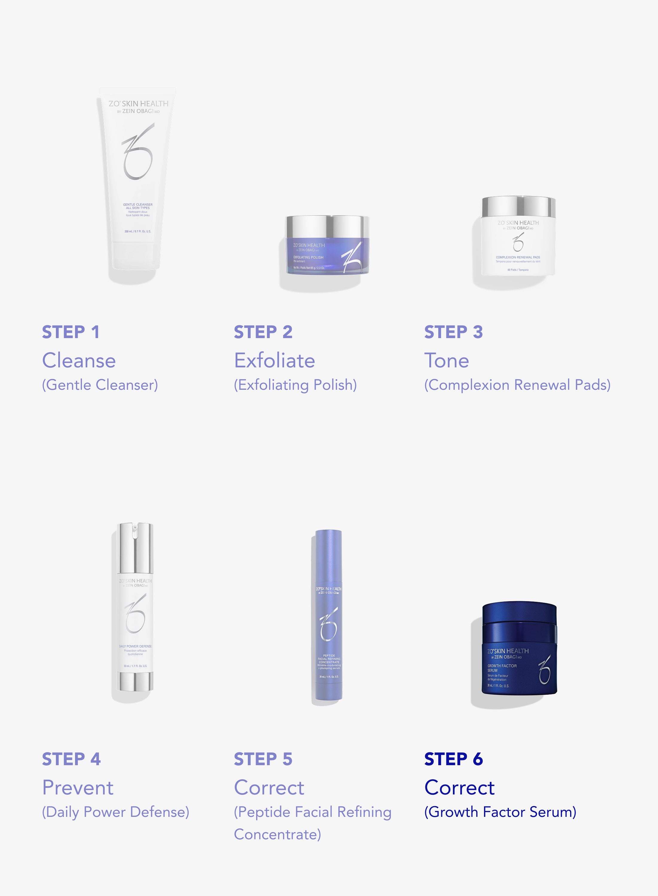 ZO Skin Health 6-Step Skincare Routine: Cleanse, Exfoliate, Tone, Prevent, Correct - Vos Collection